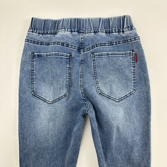 VIPONES Pull On Distressed Raw Hem Flare Women's size 6 Medium Blue Denim Jeans - Picture 4 of 4